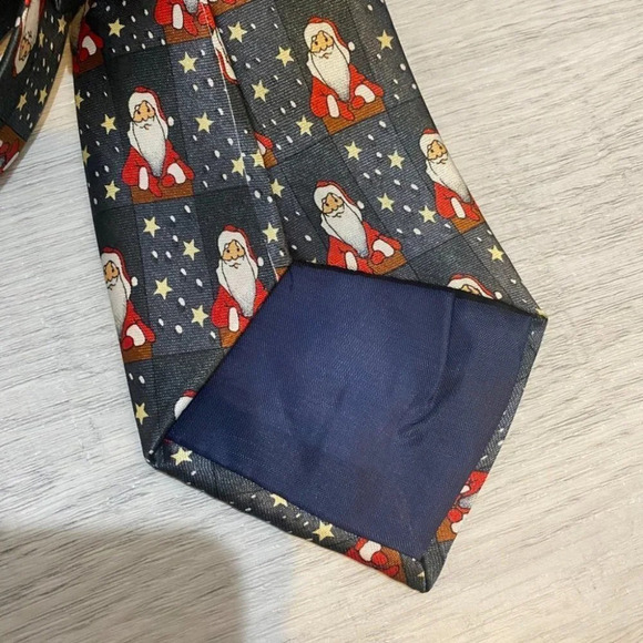 Christmas Holiday Santa  Neck Tie 56" Navy Red Gold - Picture 2 of 8